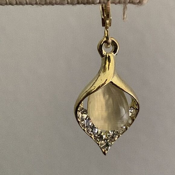 Polished Leaf Teardrop Earrings, Faux Opal & Rhinestones, Gold-Tone - Picture 10 of 11